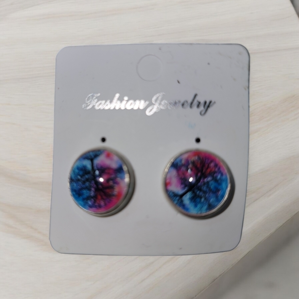 Tree of Life rainbow stud earrings
